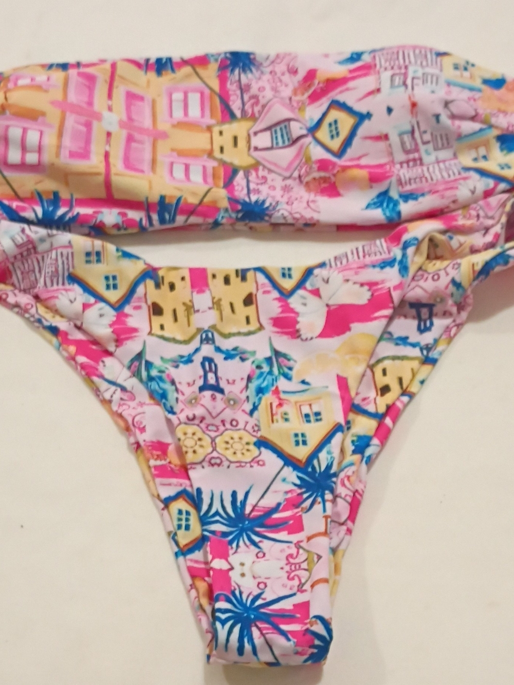SHEIN Pink Multi-Color Tropical Print Bikini Bottom